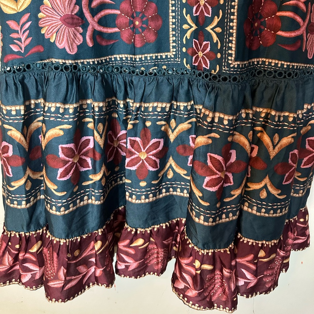 FARM Rio Teal Maxi Dress with Pink Floral Print 3/4 length Sleeve Boho Size S - Picture 6 of 12